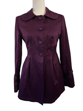 Vino Pleated Trench Coat by Sandro Purple Satin Finish Size Small